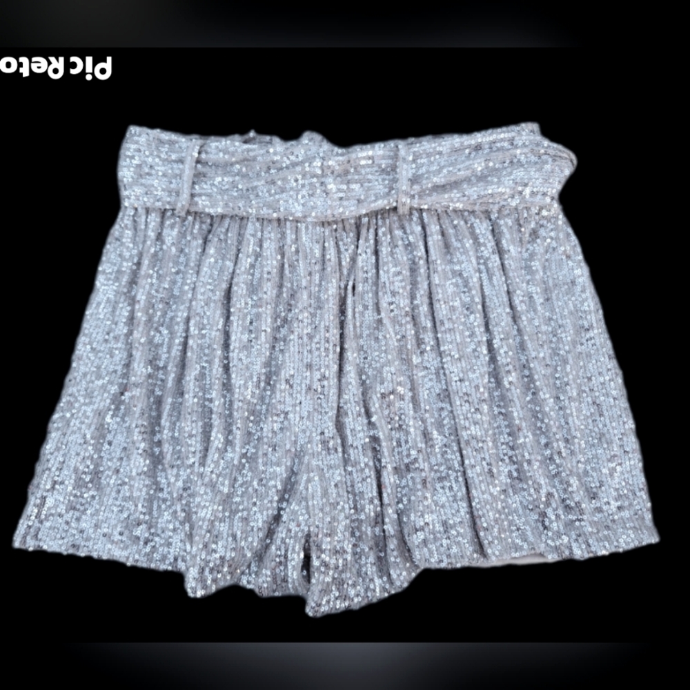 Shiny Sequin Silvery Skort Skirt By River Island Size UK 12 US 8